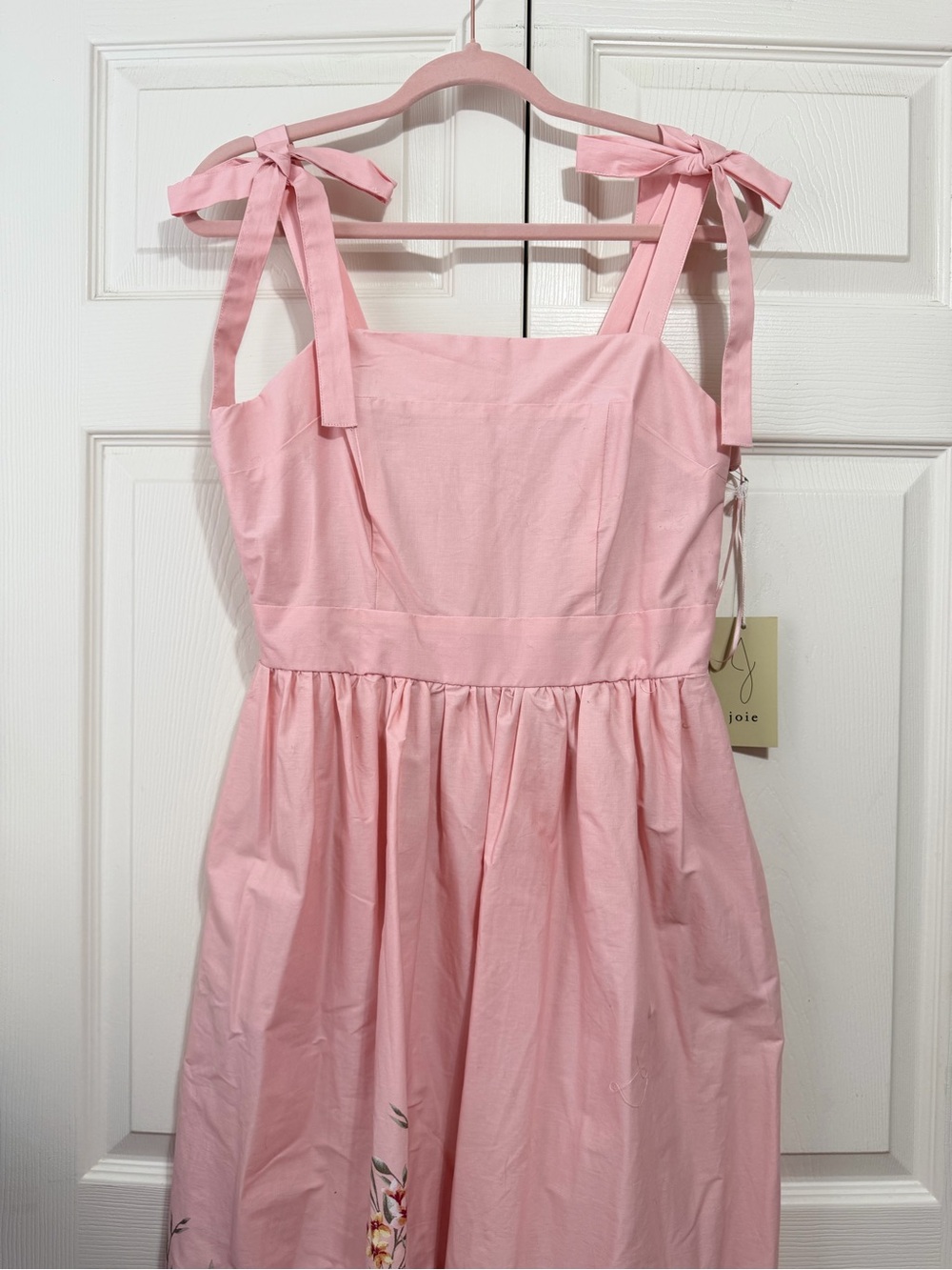 Joie Pink Cotton Tie-Shoulder Maxi Dress